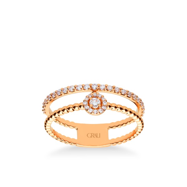 Anillo Rosetón Doble Oro Rosa y Diamantes