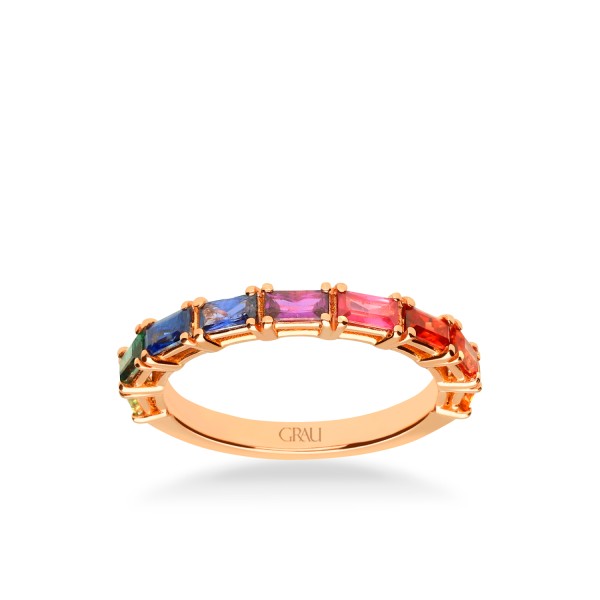 Anillo Rainbow Oro Rosa y Zafiros