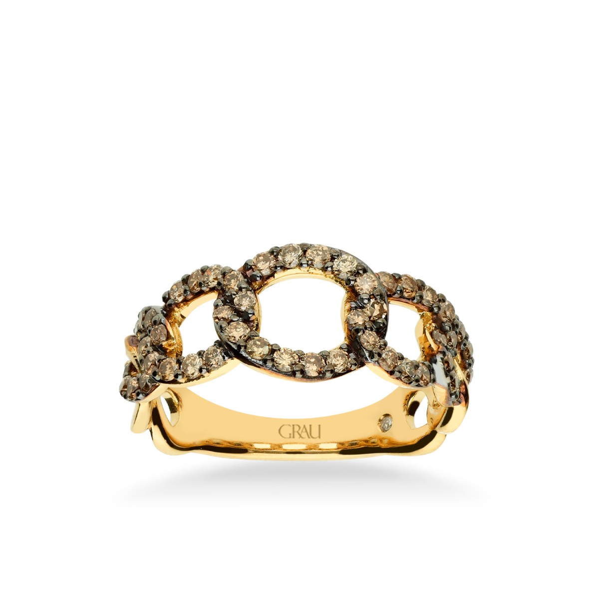 Anillo Grau Cadena Barbada Oro Amarillo y Diamantes