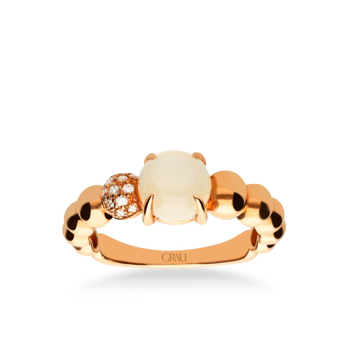 Anillo Oro Rosa, Cuarzo Rosa y Diamantes Grau