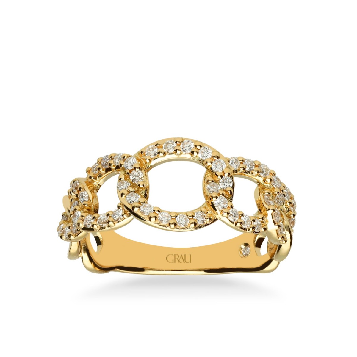 Anillo Grau Cadena Barbada Oro Amarillo y Diamantes