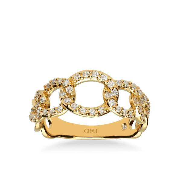Anillo Grau Cadena Barbada Oro Amarillo y Diamantes