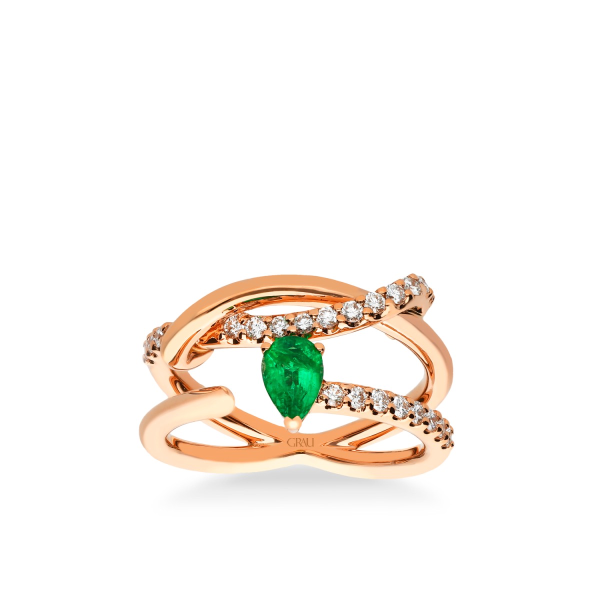 Anillo Entrelazado Oro Rosa con Esmeralda y Diamantes – Joyería Online Grau
