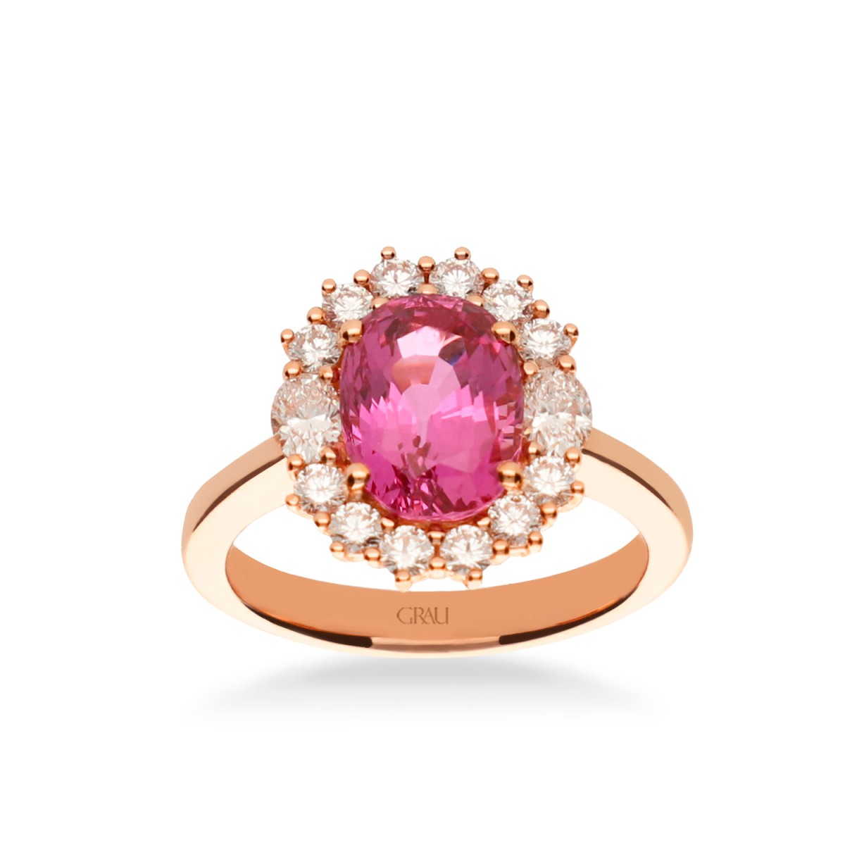 Anillo Oro Rosa con Zafiro Rosa y Diamantes