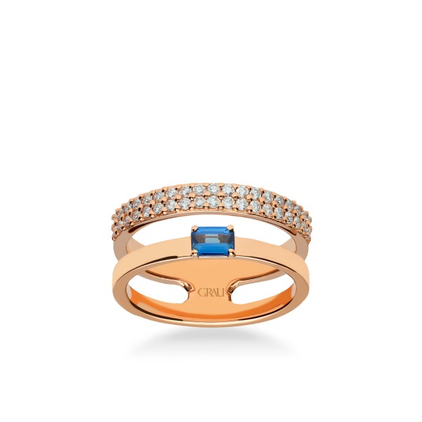 Anillo Doble Oro Rosa y Zafiro