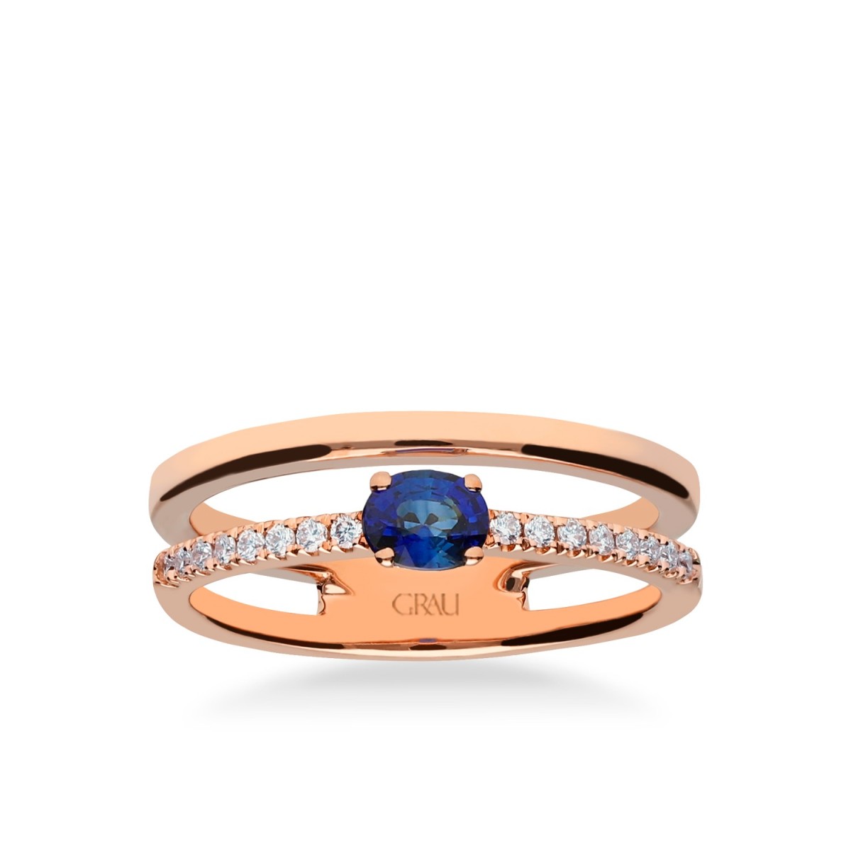 Anell Doble Diamants i Safir Blau