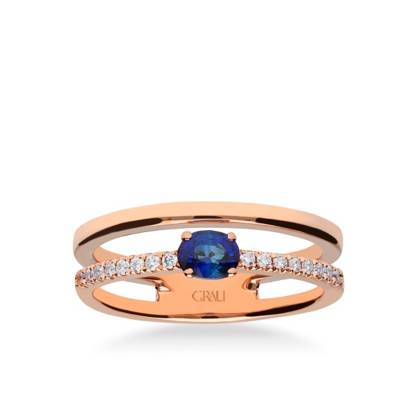 Double Diamonds and Blue Sapphire Ring