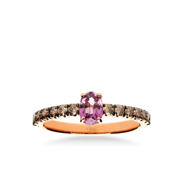 Anillo Grau Zafiro Rosa y Diamantes Brown