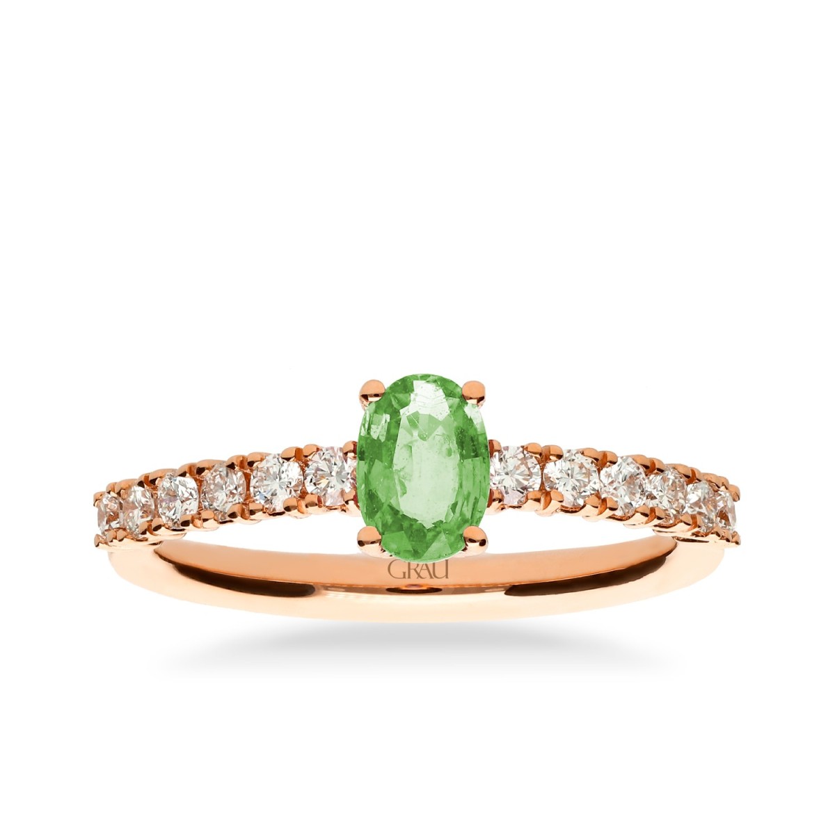 Anillo Grau Oro Rosa y Zafiro Verde