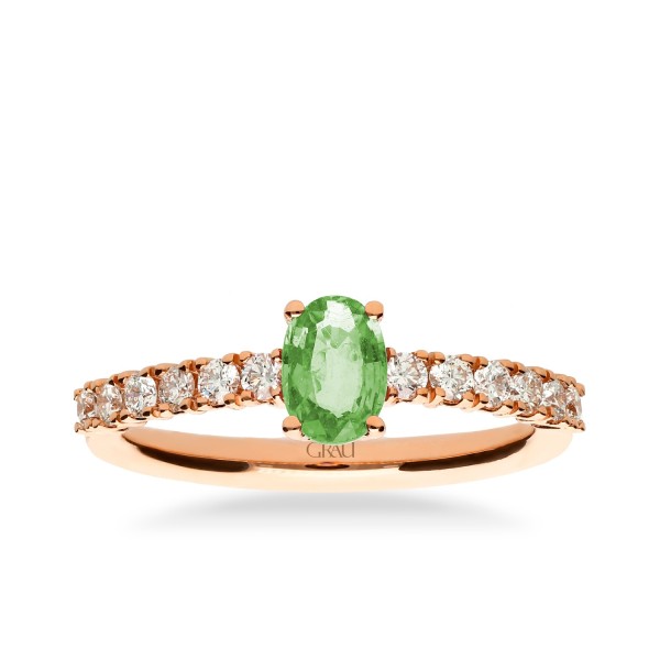 Anillo Grau Oro Rosa y Zafiro Verde