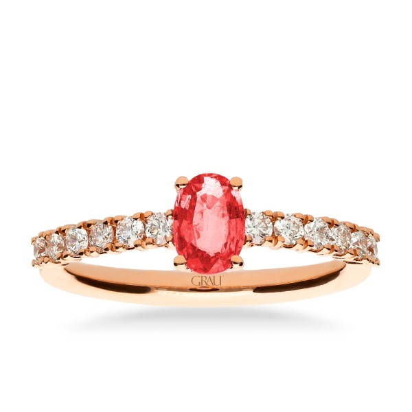 Anillo Grau Oro Rosa y Rubí Talla Oval