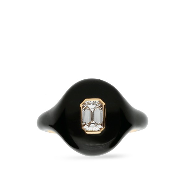 Anillo Sello Negro y Diamante