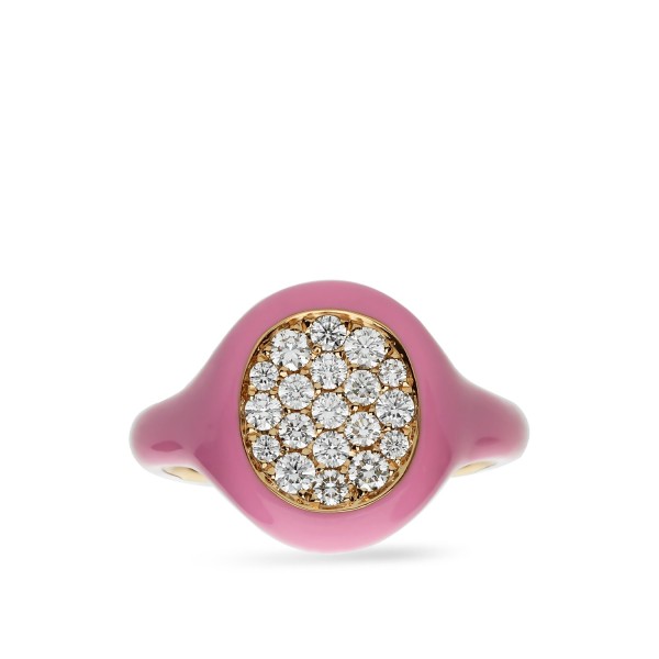 Anillo Sello Rosa y Diamantes Pavé
