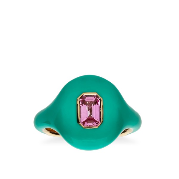 Anillo Sello Verde y Zafiro Rosa