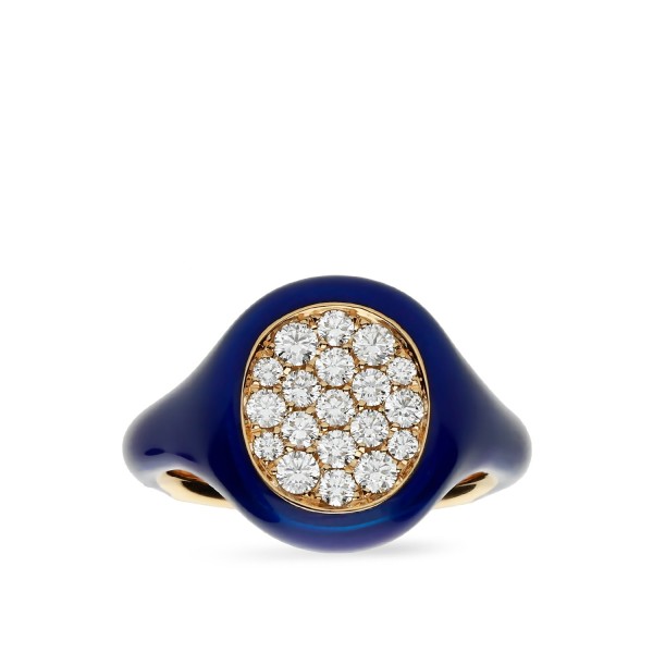 Anillo Sello Azul con Diamantes Pavé