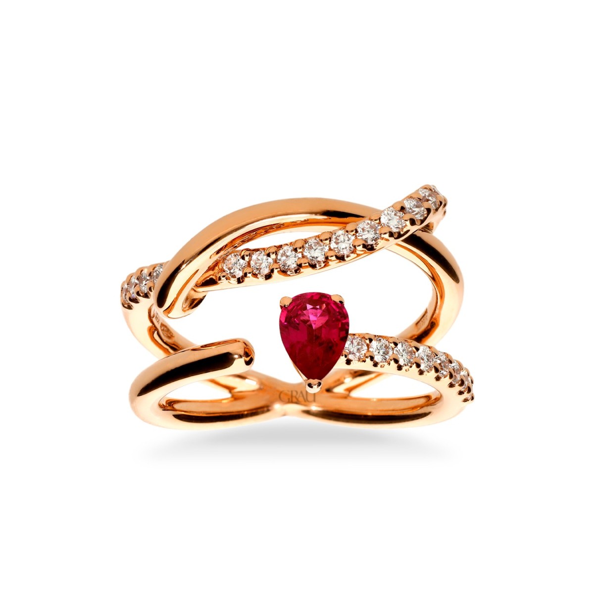 Anillo en Forma de Pera Rubí y Diamantes