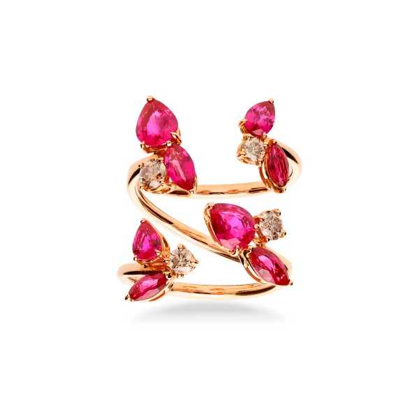 Anillo Oro Rosa con Rubí y Diamantes Grau