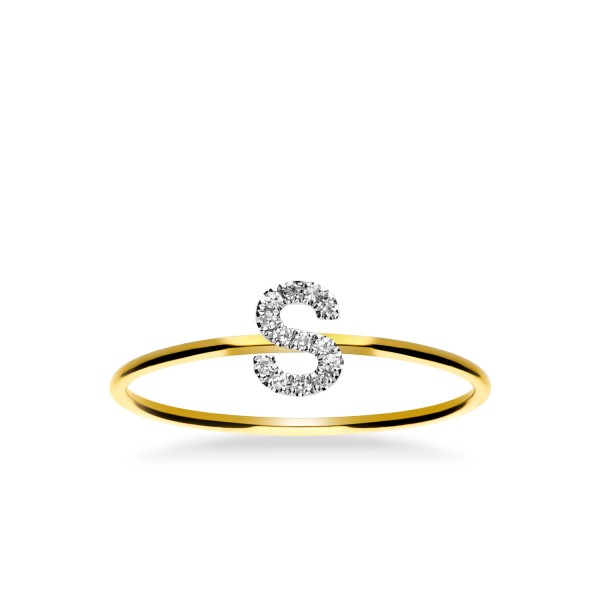 Yellow Gold Ring Grau Initials Letter S - Jewelry Online Grau