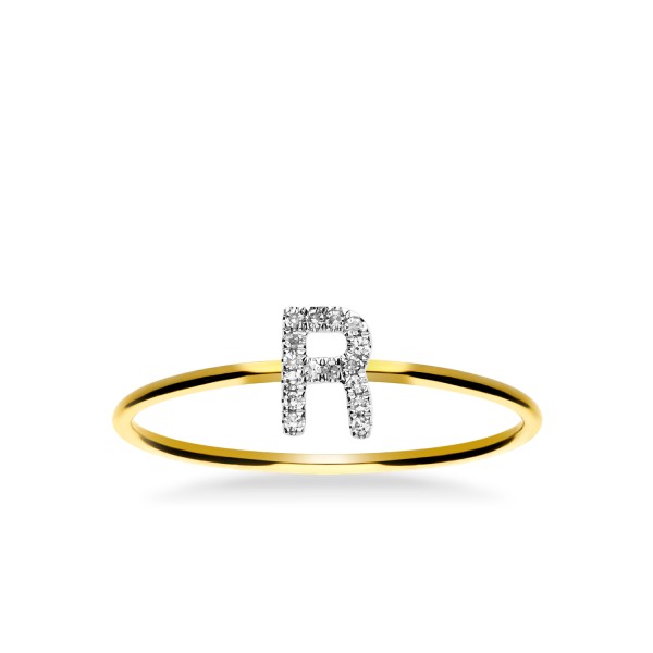 Yellow Gold Ring Grau Initials Letter R - Jewelry Online Grau
