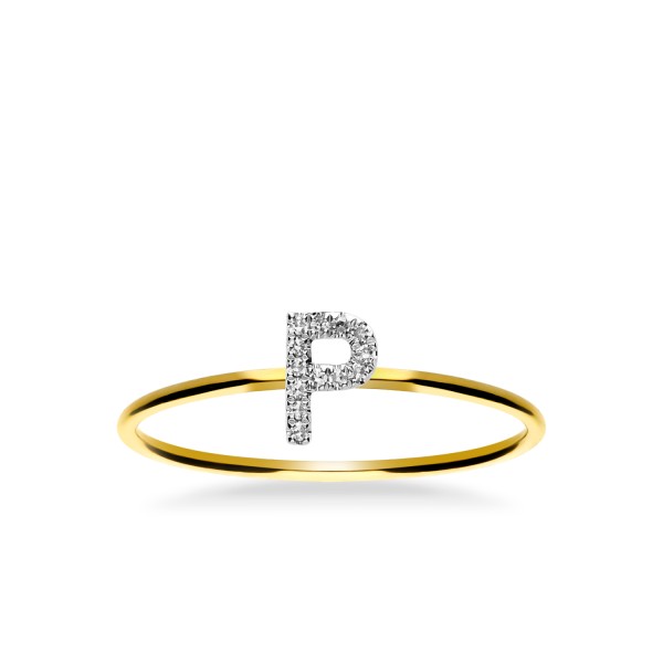 Yellow Gold Ring Grau Initials Yellow Gold Letter P - Jewelry Online Grau