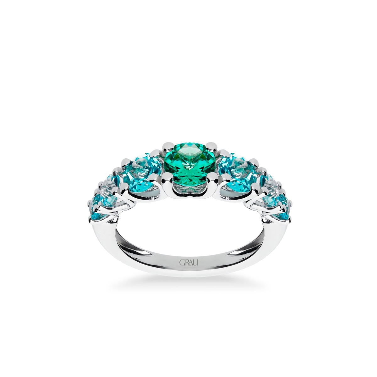 Anillo Oro Blanco con Topacios y Turmalina