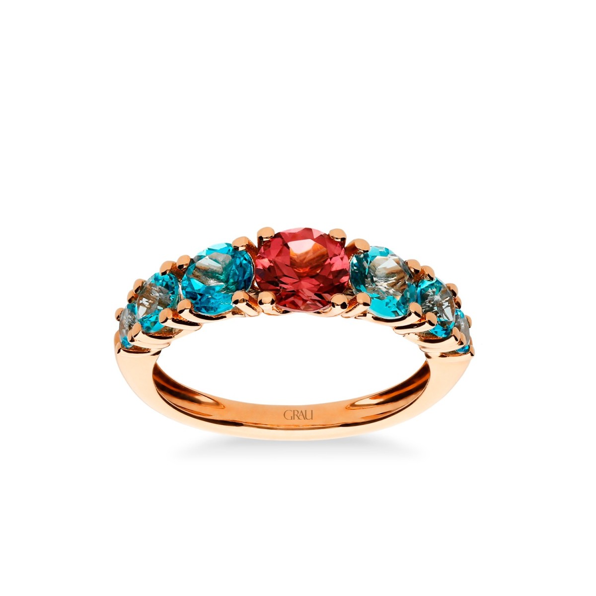 Rose Gold Ring with Tourmaline and Topaz
