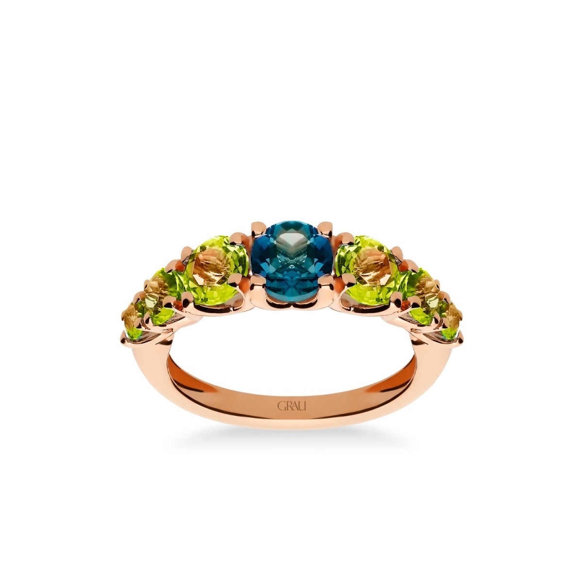 Rose Gold Ring with London Topaz and Peridot - Joyería Online Grau
