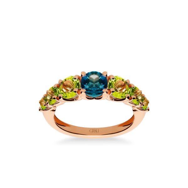 Rose Gold Ring with London Topaz and Peridot - Joyería Online Grau