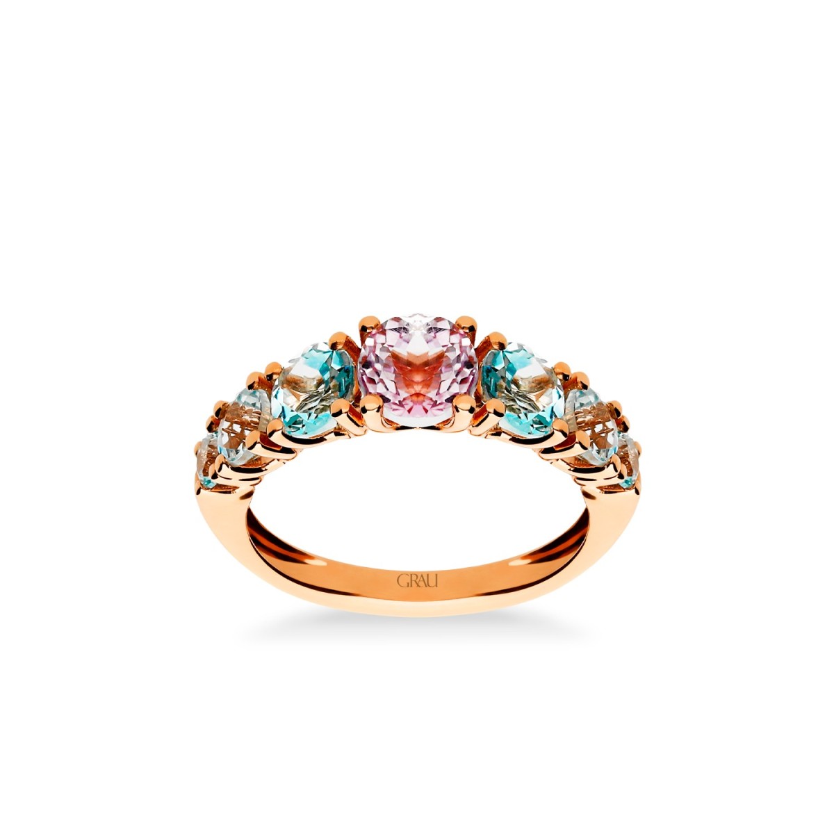 Kunzite Rose Gold and Topaz Ring - Joyería Online Grau