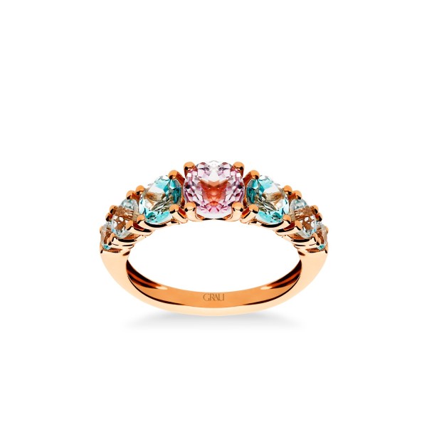 Kunzite Rose Gold and Topaz Ring - Joyería Online Grau