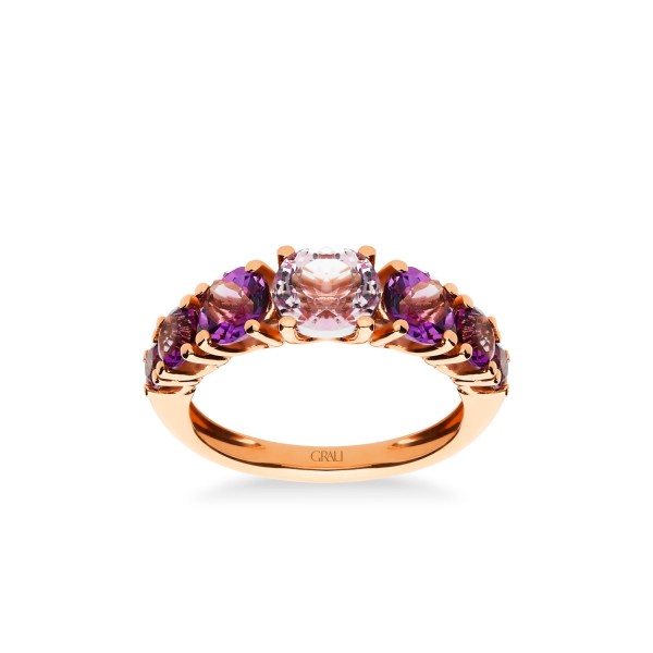 Kunzite Rose Gold Ring and Amethysts - Joyería Online Grau