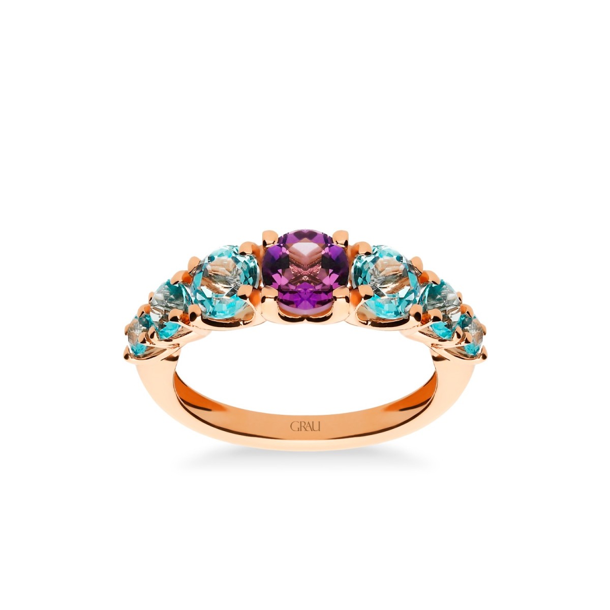 Rose Gold Ring with Topaz and Amethyst - Joyería Online Grau
