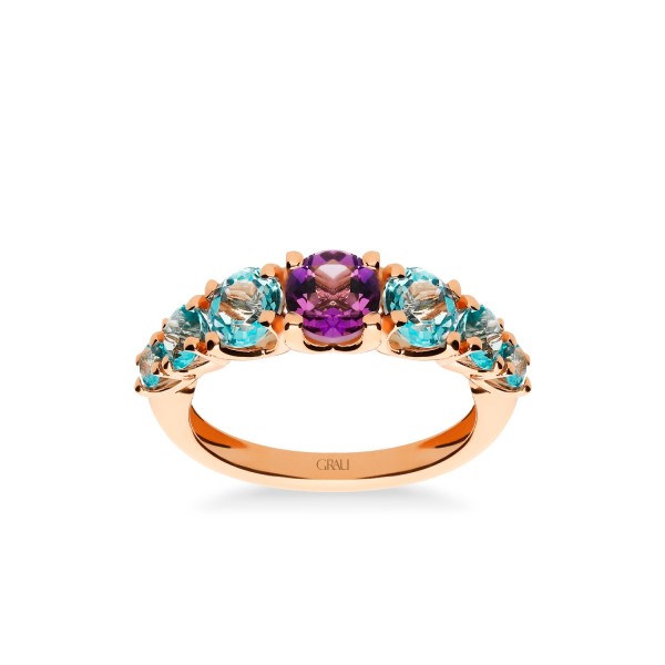 Rose Gold Ring with Topaz and Amethyst - Joyería Online Grau