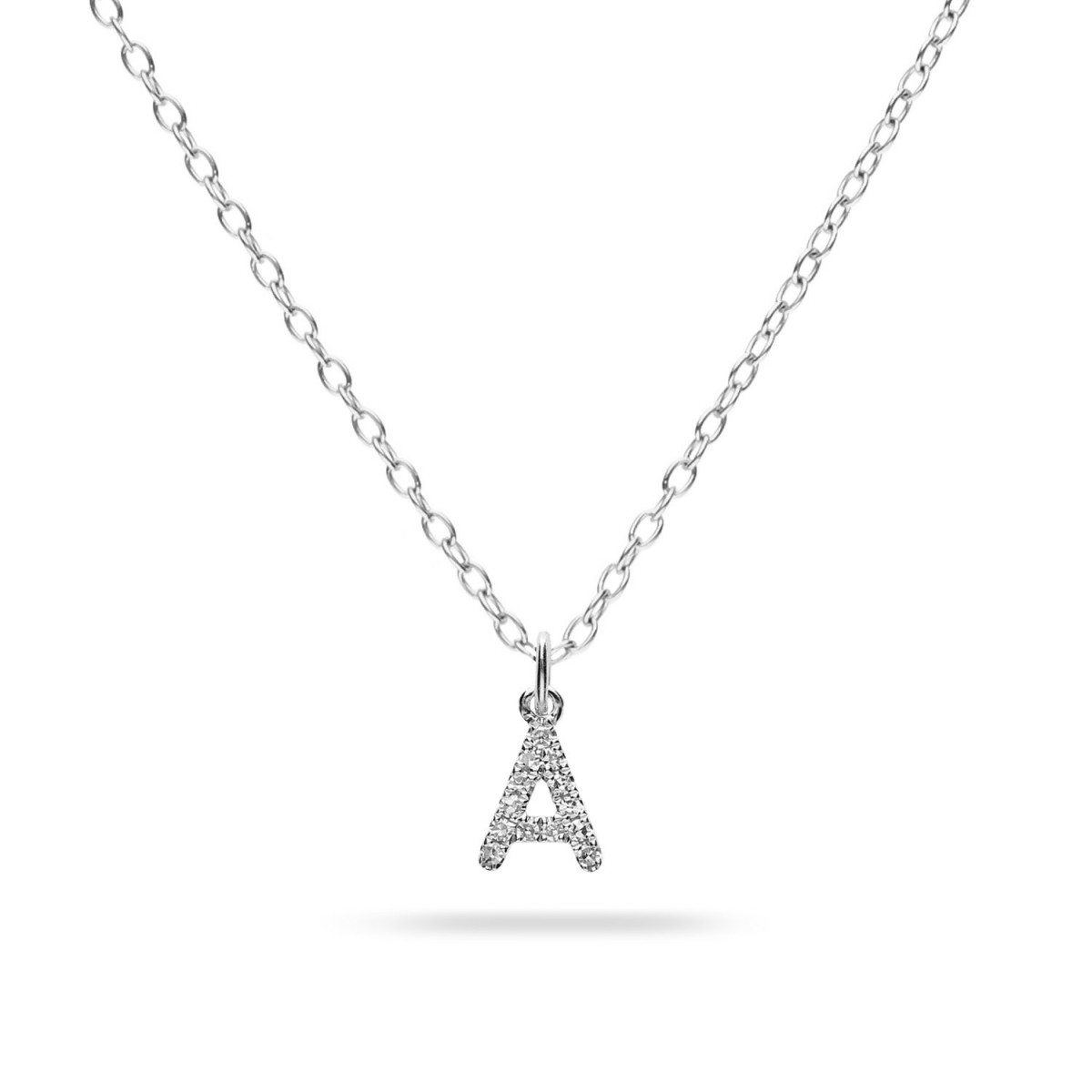 Collar Inicial “A” en Oro Blanco con Diamantes