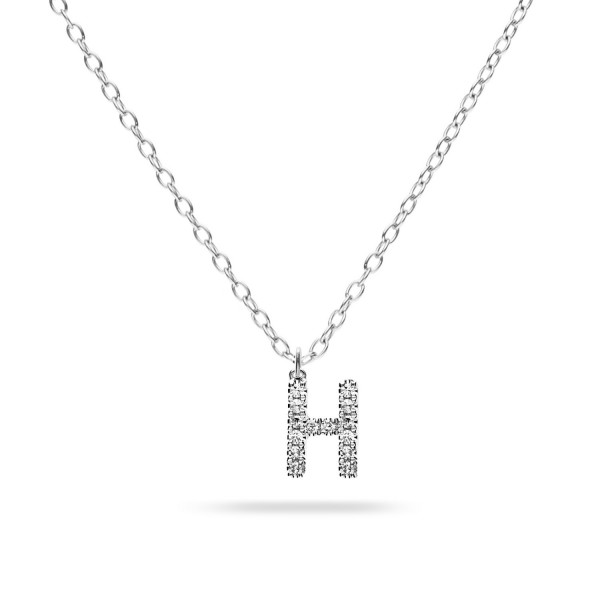 Collar Inicial “H” en Oro Blanco con Diamantes