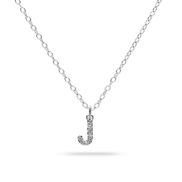 Collar Inicial “J” en Oro Blanco con Diamantes