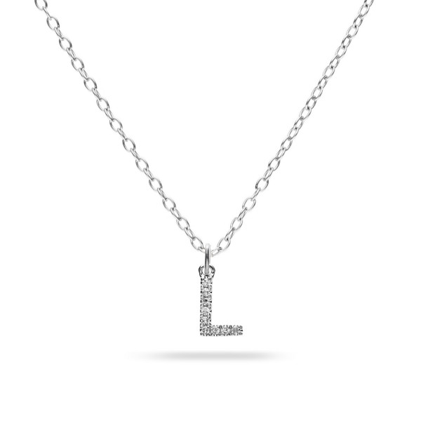 Collar Inicial “L” en Oro Blanco con Diamantes