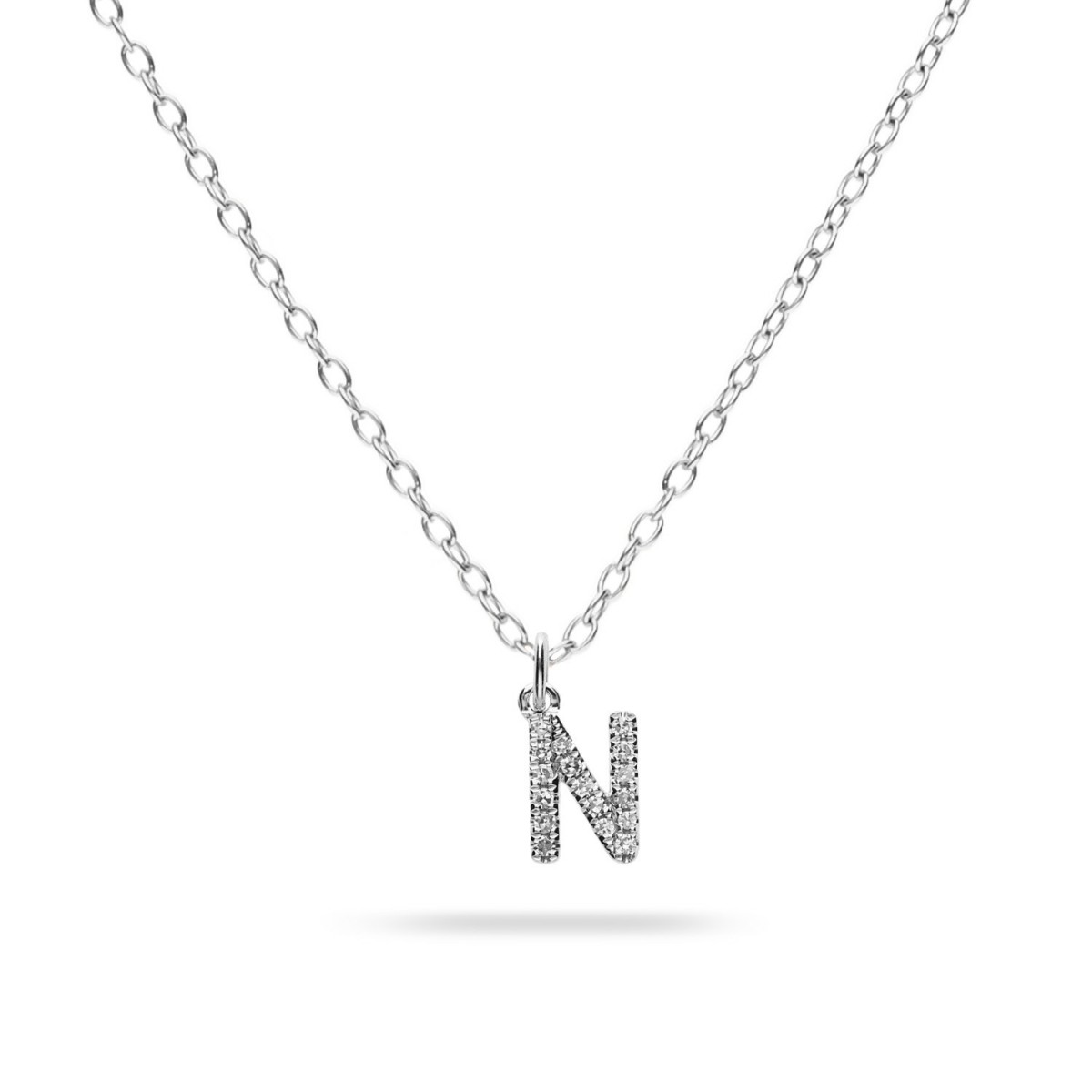 Collar Inicial “N” en Oro Blanco con Diamantes