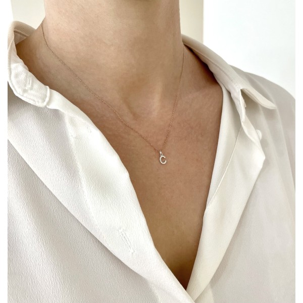 Collar Inicial “B” en Oro Blanco con Diamantes