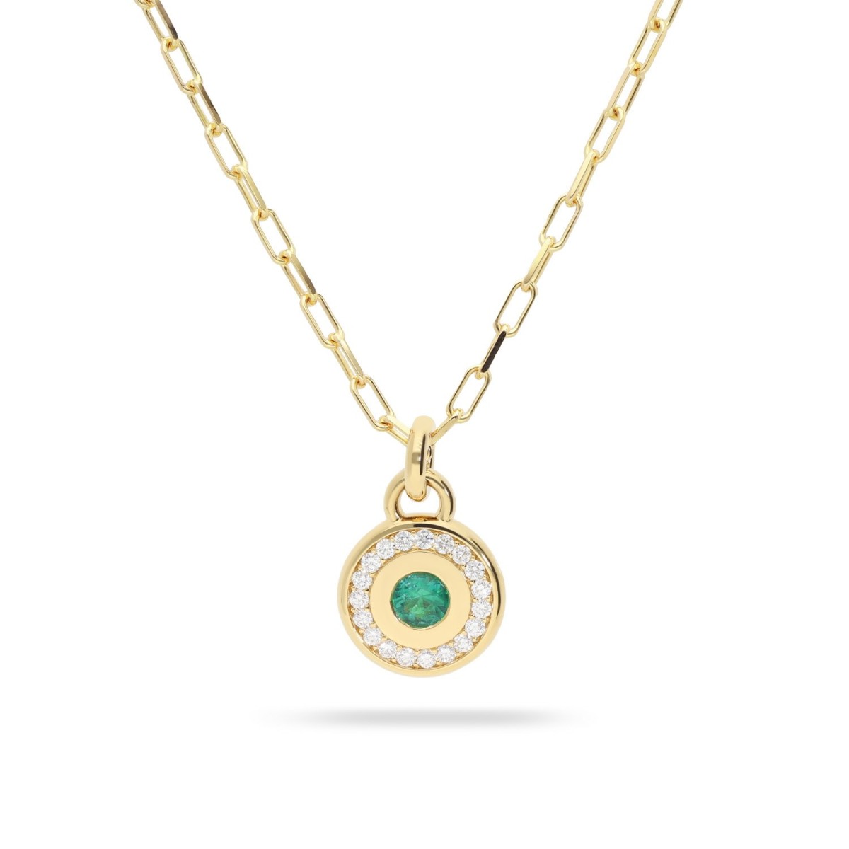 Grau Yellow Gold Necklace with Emerald and Diamond Halo