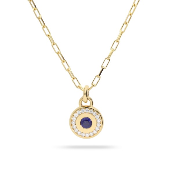 Collar Grau de Oro Amarillo con Diamantes y Zafiro Azul