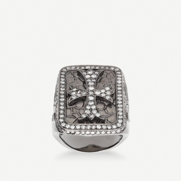 Grau Silver Diamond Cross Ring – Size 55