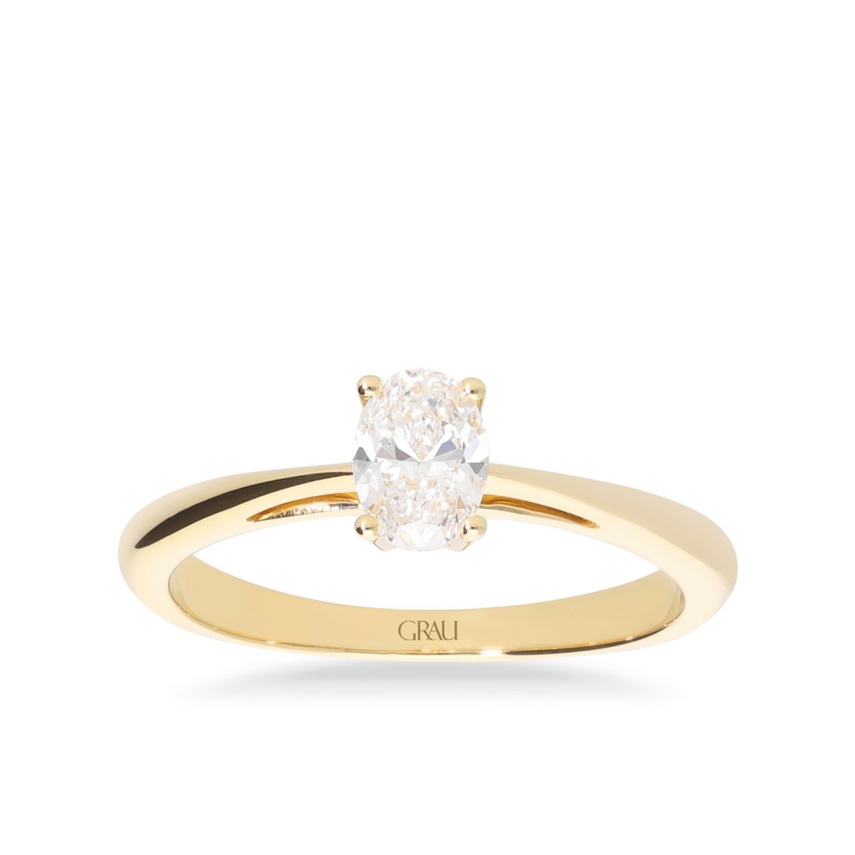 Oval Diamond Solitaire Ring Yellow Gold Grau