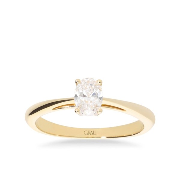 Oval Diamond Solitaire Ring Yellow Gold Grau