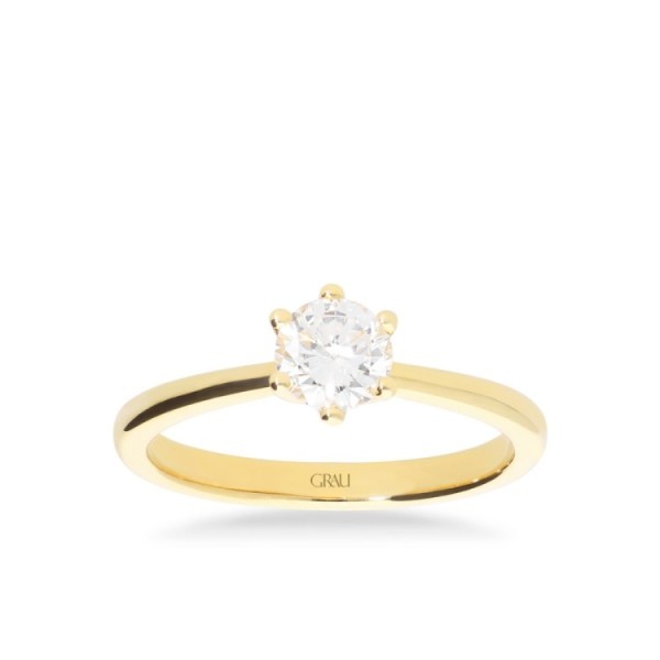 Atenas Solitaire Ring Yellow Gold Grau