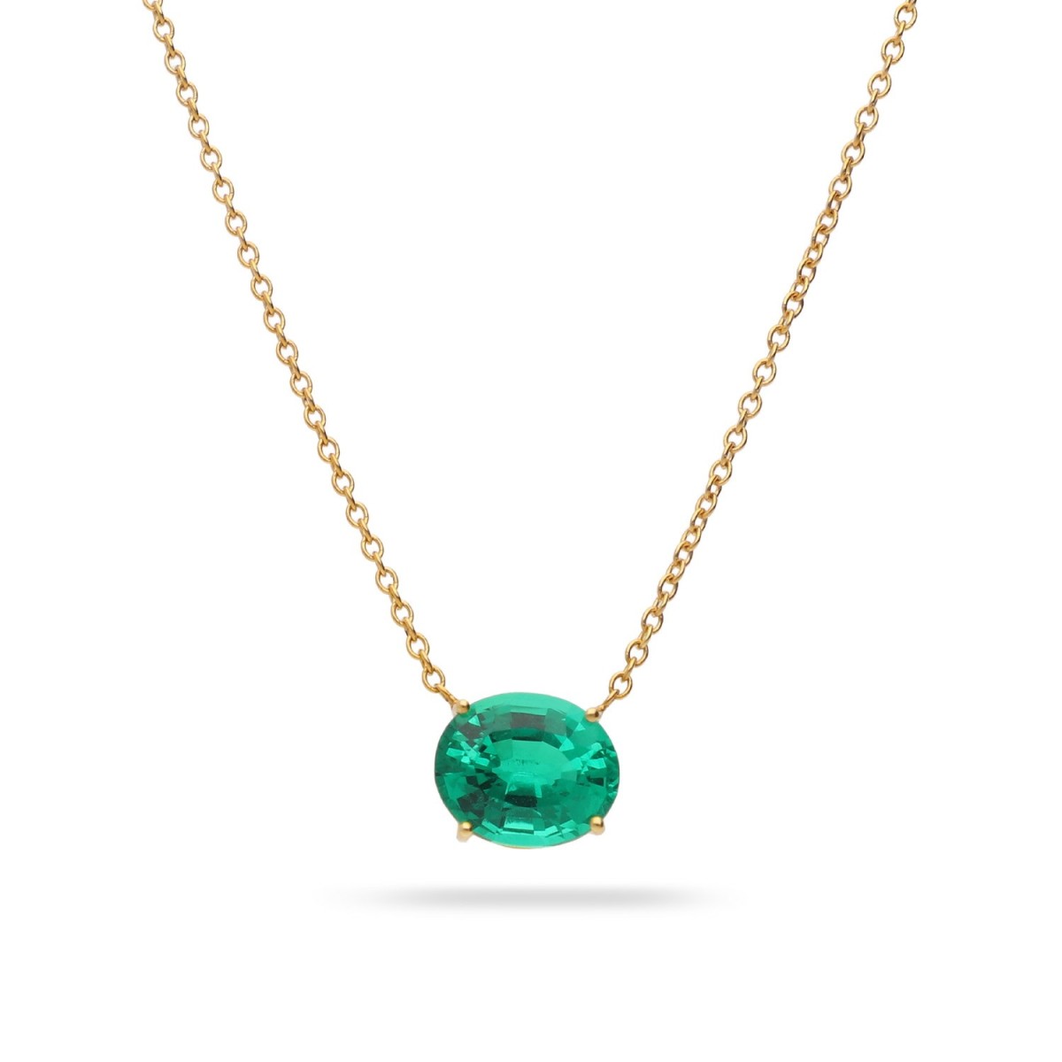 Oval Emerald Double Bezel Necklace Yellow Gold Grau