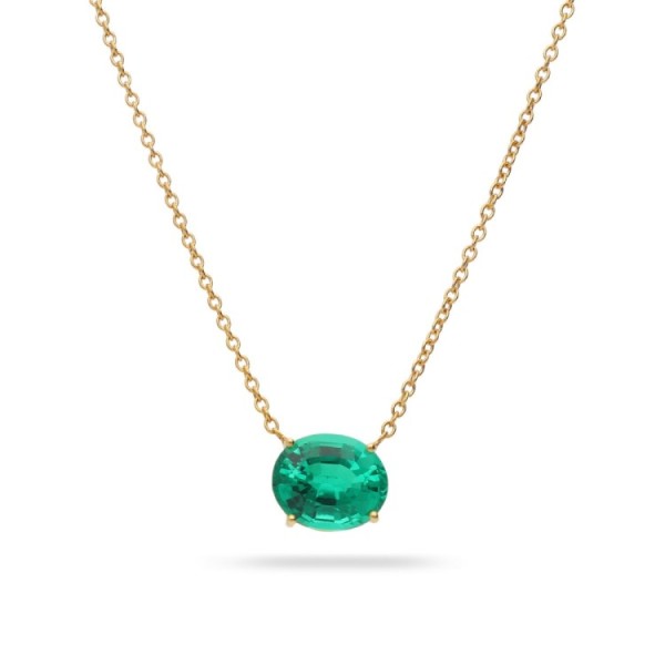 Oval Emerald Double Bezel Necklace Yellow Gold Grau