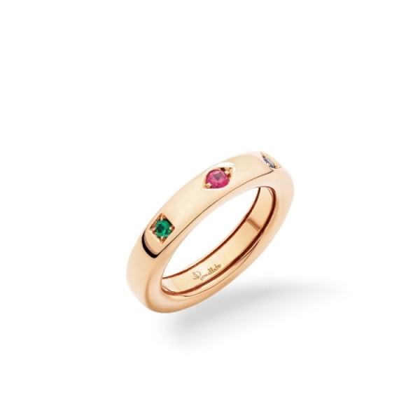 Anell Pomellato Iconica Extra Slim amb Maragda, Robí i Safir