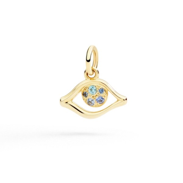Eye Charm in Yellow Gold with Sapphires and Topazes