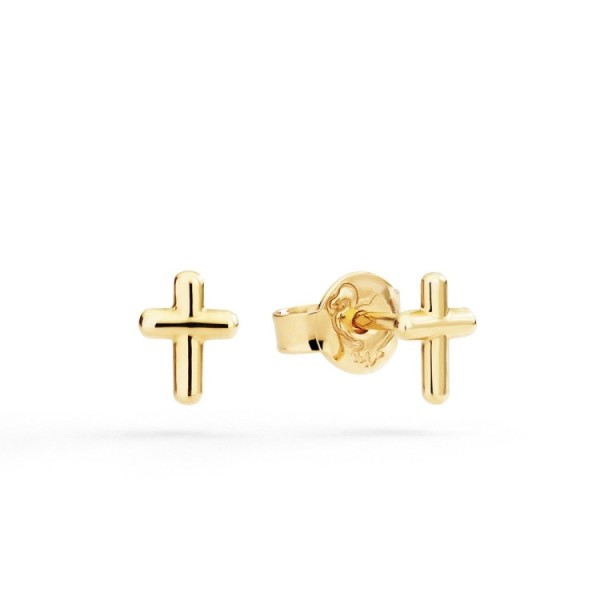 Mini Cross Stud Earrings in Yellow Gold